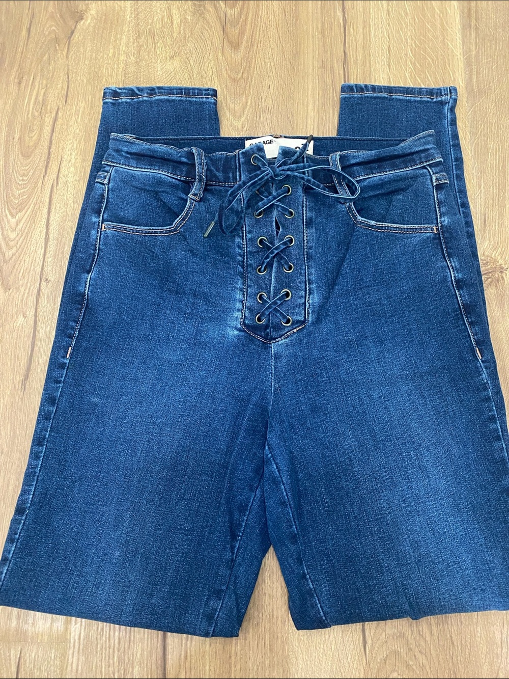 Garage Lace-Up High-Rise Dark Blue Women’s Jeans